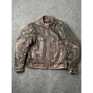 Mens Leather Xelement Motorcycle Jacket Brown Zip-Out Liner, Size L